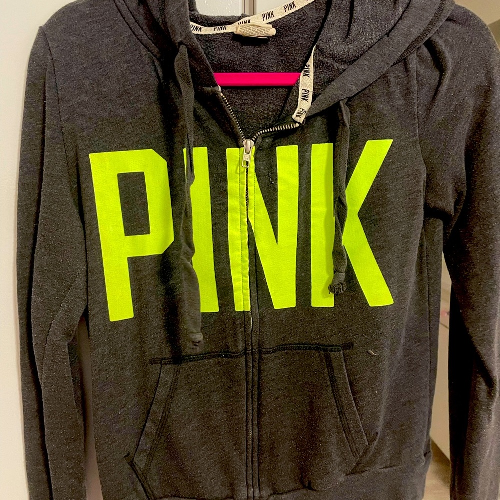 Victoria’s Secret gray/neon zip up hoodie